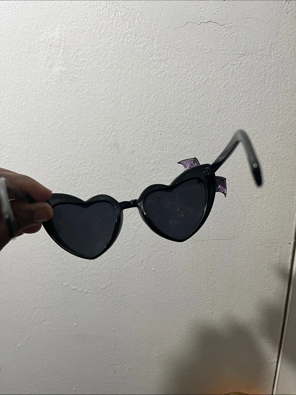 Kids Black Heart Sunglasses with Purple Bat Accent